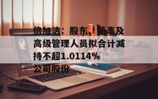 倍加洁：股东、董事及高级管理人员拟合计减持不超1.0114%公司股份
