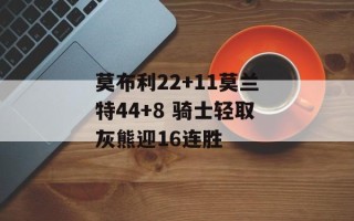莫布利22+11莫兰特44+8 骑士轻取灰熊迎16连胜