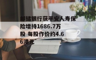 邮储银行获平安人寿保险增持1686.7万股 每股作价约4.66港元