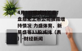 4月3日增减持汇总：盘后无上市公司披露增持情况 力盛体育、新易盛等11股减持（表）-财经新闻