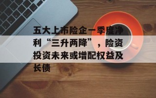 五大上市险企一季度净利“三升两降”，险资投资未来或增配权益及长债