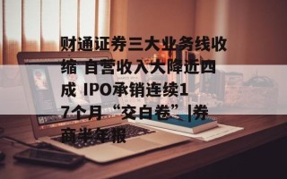 财通证券三大业务线收缩 自营收入大降近四成 IPO承销连续17个月“交白卷”|券商半年报