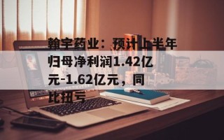 翰宇药业：预计上半年归母净利润1.42亿元-1.62亿元，同比扭亏