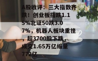 A股收评：三大指数齐跌！创业板指跌1.15%北证50跌3.07%，机器人板块重挫，超3700股下跌，成交1.65万亿缩量772亿