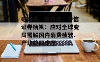 破堵点、修内功！中信证券杨帆：应对全球变局需解国内消费疲软、产业趋同难题