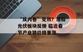 “反内卷”见效？港股光伏板块反弹 临近春节产业链价格普涨