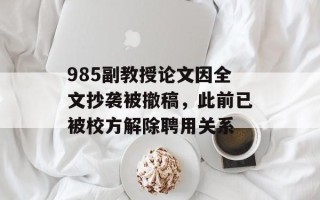 985副教授论文因全文抄袭被撤稿，此前已被校方解除聘用关系