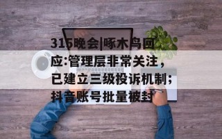 315晚会|啄木鸟回应:管理层非常关注，已建立三级投诉机制；抖音账号批量被封
