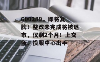 600289，即将复牌！整改未完成将被退市，仅剩2个月！上交所、投服中心出手