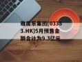 雅居乐集团(03383.HK)5月预售金额合计为9.3亿元