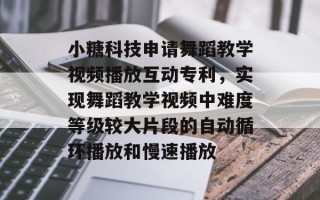 小糖科技申请舞蹈教学视频播放互动专利，实现舞蹈教学视频中难度等级较大片段的自动循环播放和慢速播放