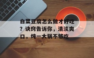 白菜豆腐怎么做才好吃？诀窍告诉你，清淡爽口，炖一大锅不够吃