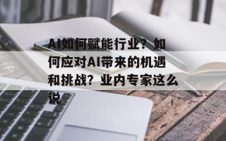 AI如何赋能行业？如何应对AI带来的机遇和挑战？业内专家这么说
