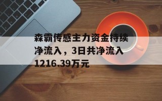 森霸传感主力资金持续净流入，3日共净流入1216.39万元