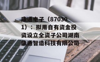 康通电子（870301）：拟用自有资金投资设立全资子公司湖南康通智造科技有限公司