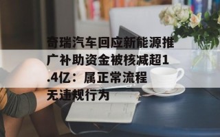 奇瑞汽车回应新能源推广补助资金被核减超1.4亿：属正常流程 无违规行为