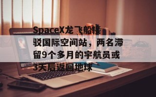 SpaceX龙飞船接驳国际空间站，两名滞留9个多月的宇航员或3天后返回地球