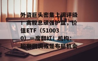 外资巨头密集上调评级！高股息顽强护盘，价值ETF（510030）一度翻红！机构：短期回调或是布局机会