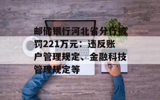 邮储银行河北省分行被罚221万元：违反账户管理规定、金融科技管理规定等