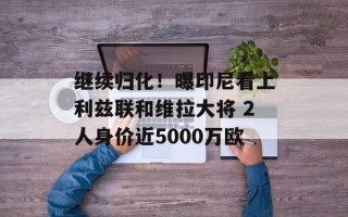 继续归化！曝印尼看上利兹联和维拉大将 2人身价近5000万欧