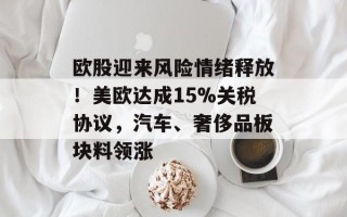 欧股迎来风险情绪释放！美欧达成15%关税协议，汽车、奢侈品板块料领涨