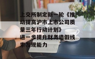 上交所制定新一轮《推动提高沪市上市公司质量三年行动计划》  进一步提升财务造假线索发现能力
