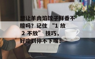 想让羊肉馅饺子鲜香不膻吗？记住 “1 放 2 不放” 技巧，好吃到停不下嘴！