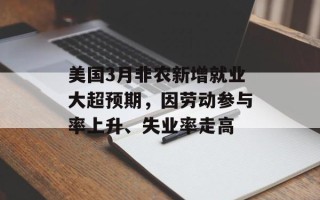 美国3月非农新增就业大超预期，因劳动参与率上升、失业率走高