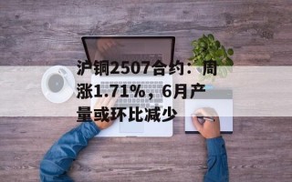 沪铜2507合约：周涨1.71%，6月产量或环比减少