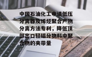 中国石油化工申请低压分离器及烯烃聚合产物分离方法专利，降低顶部出口轻组分物料中聚合物的夹带量