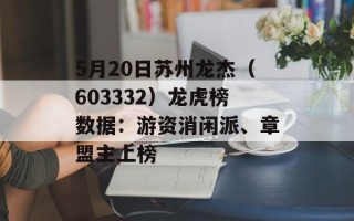 5月20日苏州龙杰（603332）龙虎榜数据：游资消闲派、章盟主上榜