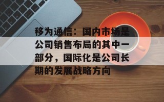 移为通信：国内市场是公司销售布局的其中一部分，国际化是公司长期的发展战略方向