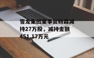 雪龙集团董事贺财霖减持27万股，减持金额451.17万元