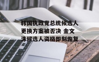 韩国执政党总统候选人更换方案被否决 金文洙候选人资格即刻恢复