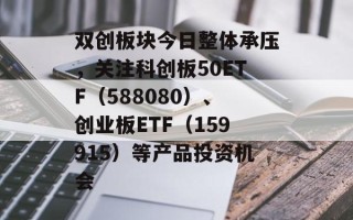 双创板块今日整体承压，关注科创板50ETF（588080）、创业板ETF（159915）等产品投资机会