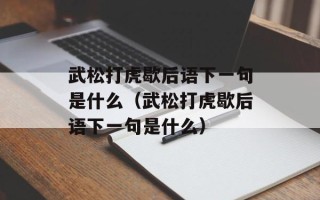 武松打虎歇后语下一句是什么（武松打虎歇后语下一句是什么）