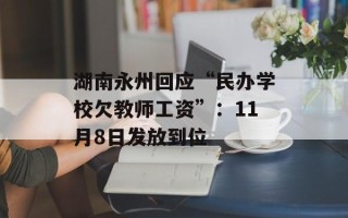 湖南永州回应“民办学校欠教师工资”：11月8日发放到位