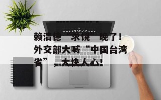 赖清德“求饶”晚了！外交部大喊“中国台湾省”，大快人心！