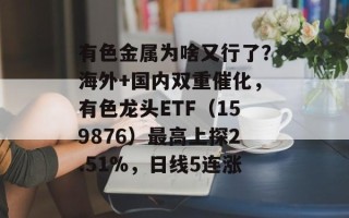 有色金属为啥又行了？海外+国内双重催化，有色龙头ETF（159876）最高上探2.51%，日线5连涨