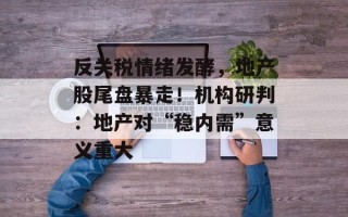 反关税情绪发酵，地产股尾盘暴走！机构研判：地产对“稳内需”意义重大