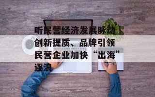 听民营经济发展脉动｜创新提质、品牌引领 民营企业加快“出海”逐浪