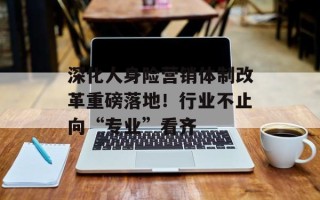 深化人身险营销体制改革重磅落地！行业不止向“专业”看齐