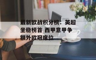 最新欧战积分榜：英超坐稳榜首 西甲意甲争额外欧冠席位