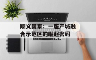 顺义国泰：一座产城融合示范区的崛起密码