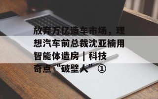 放弃万亿造车市场，理想汽车前总裁沈亚楠用智能体造房 | 科技奇点“破壁人”①