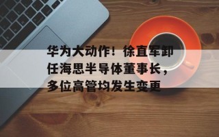 华为大动作！徐直军卸任海思半导体董事长，多位高管均发生变更