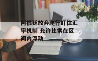 阿根廷放弃爬行盯住汇率机制 允许比索在区间内浮动