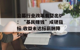 公募行业改革有望出炉：“基民赚钱”成硬指标 收益未达标薪酬降50%