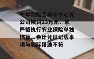 中华财险吉林市中心支公司被罚23万元：未严格执行农业保险单独核算、会计凭证记载事项与实际用途不符