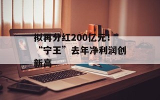 拟再分红200亿元！“宁王”去年净利润创新高